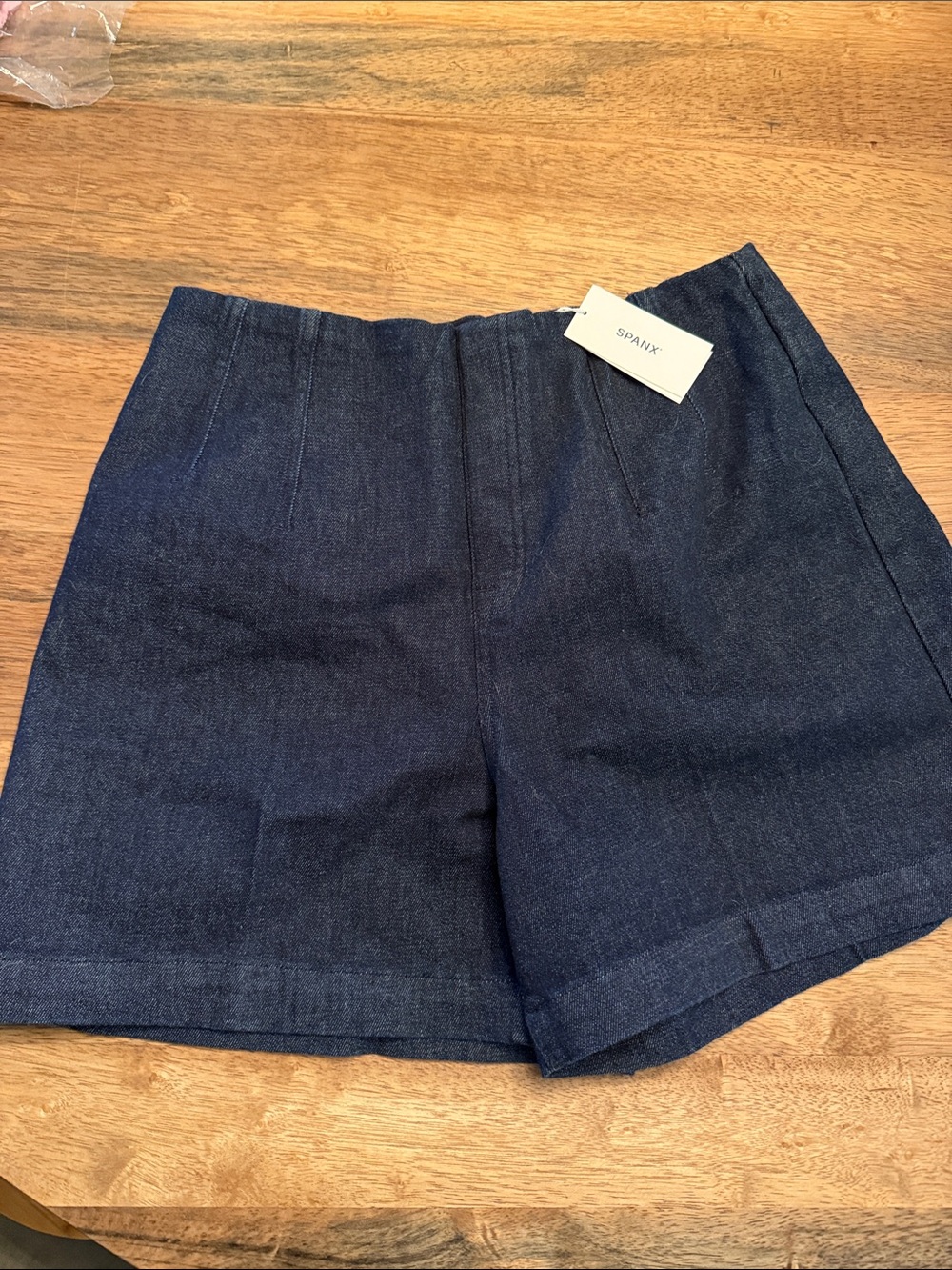 SPANX Navy High-Waist Denim-Look Tailored Shorts